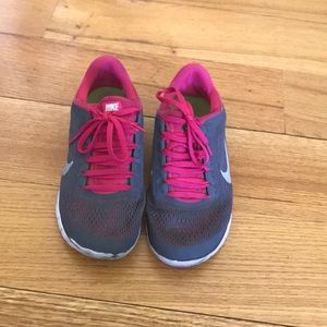 Pink and Gray Nike shoes
